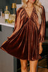 Luxe Velvet V Neck Bishop Sleeve Empire Waist Flared Mini Dress
